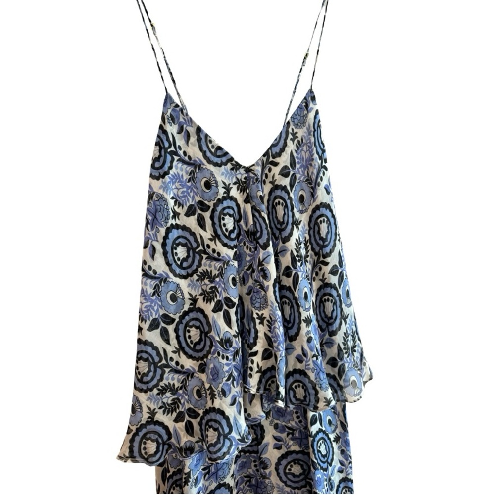CAROLINE CONSTAS Silk Print Tiered Mini Dress Blue M NWOT - Picture 5 of 6